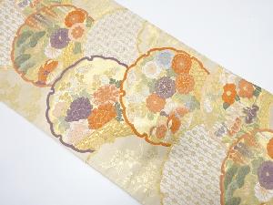 雪輪に草花・鴛鴦模様織り出し袋帯